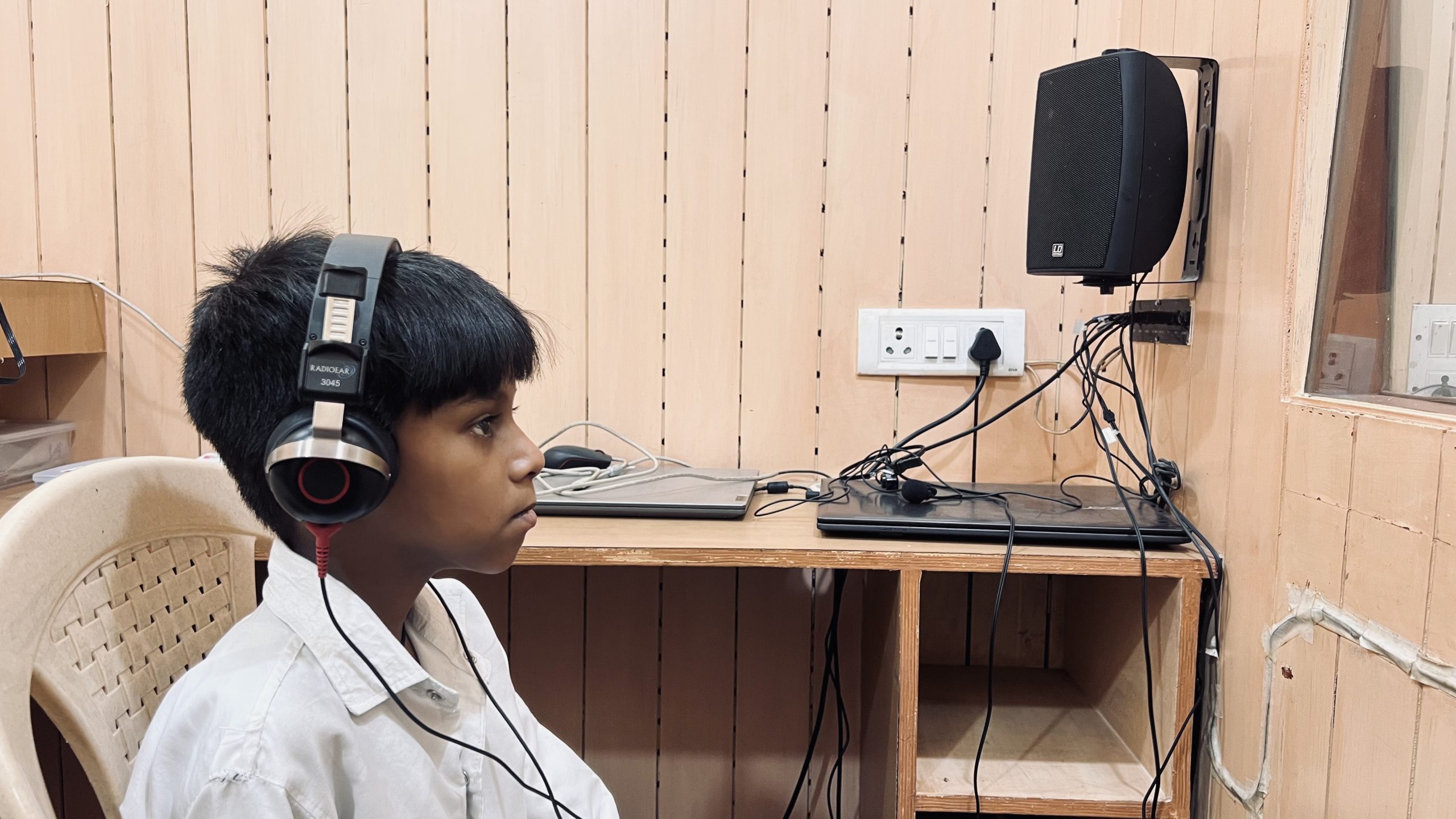 child having audiology test